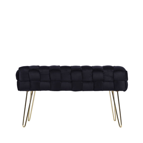 Black Velvet Woven Bench With Gold Legs - Kd