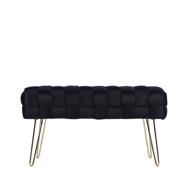 Black Velvet Woven Bench With Gold Legs - Kd