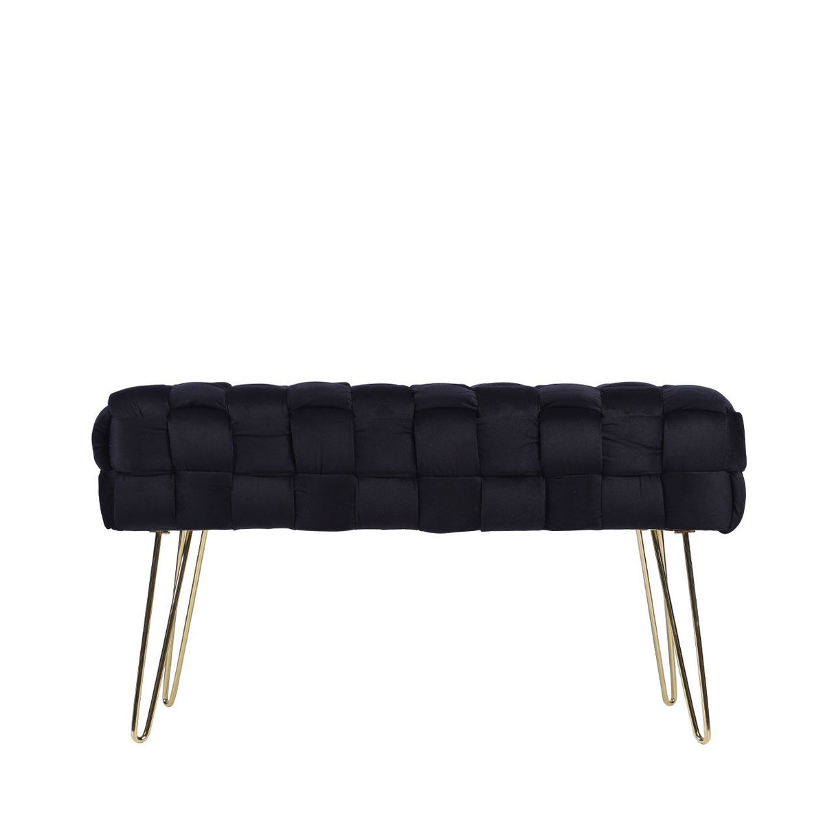 Black Velvet Woven Bench With Gold Legs - Kd
