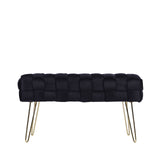 Black Velvet Woven Bench With Gold Legs - Kd