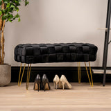 Black Velvet Woven Bench With Gold Legs - Kd