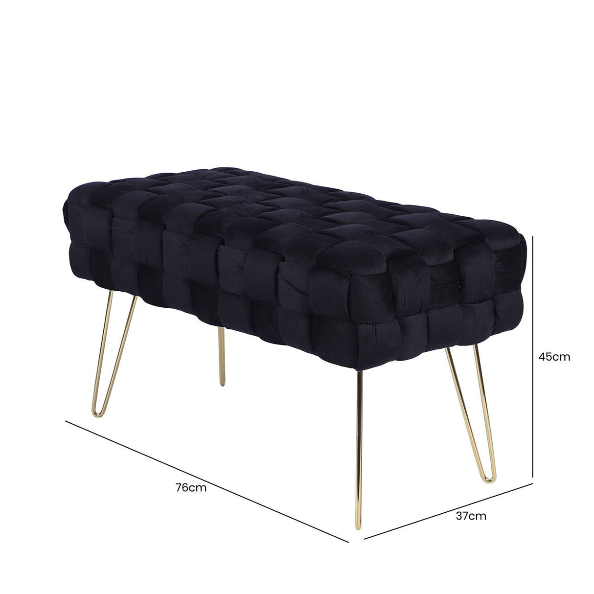 Black Velvet Woven Bench With Gold Legs - Kd