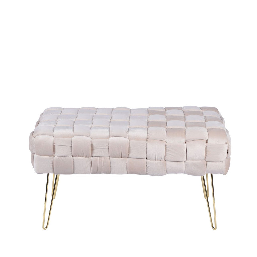 Dark Cream Velvet Woven Bench With Gold Legs-Kd