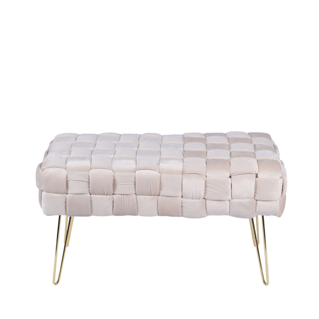 Dark Cream Velvet Woven Bench With Gold Legs-Kd