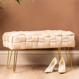 Dark Cream Velvet Woven Bench With Gold Legs-Kd