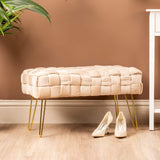 Dark Cream Velvet Woven Bench With Gold Legs-Kd