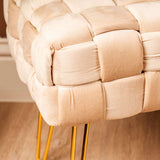 Dark Cream Velvet Woven Bench With Gold Legs-Kd