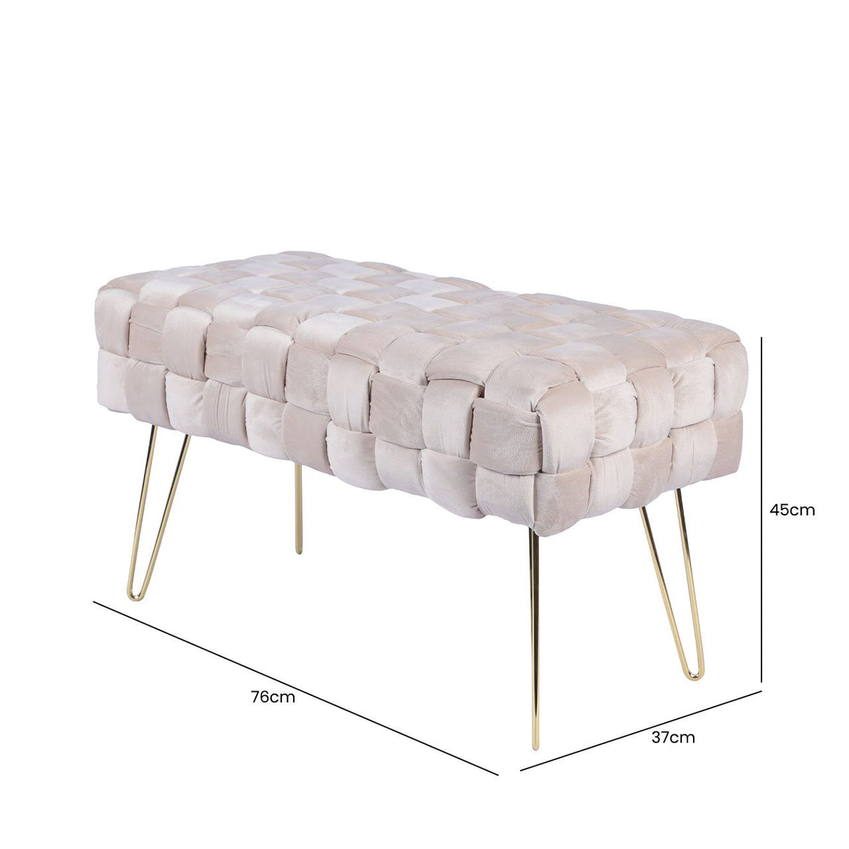 Dark Cream Velvet Woven Bench With Gold Legs-Kd