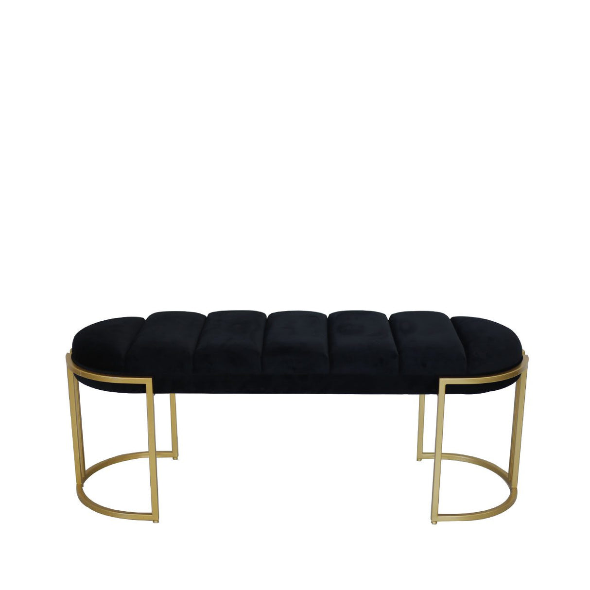 Black Velvet Tufted Bench With Gold Legs - Kd