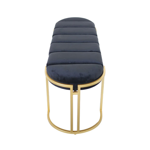 Black Velvet Tufted Bench With Gold Legs - Kd