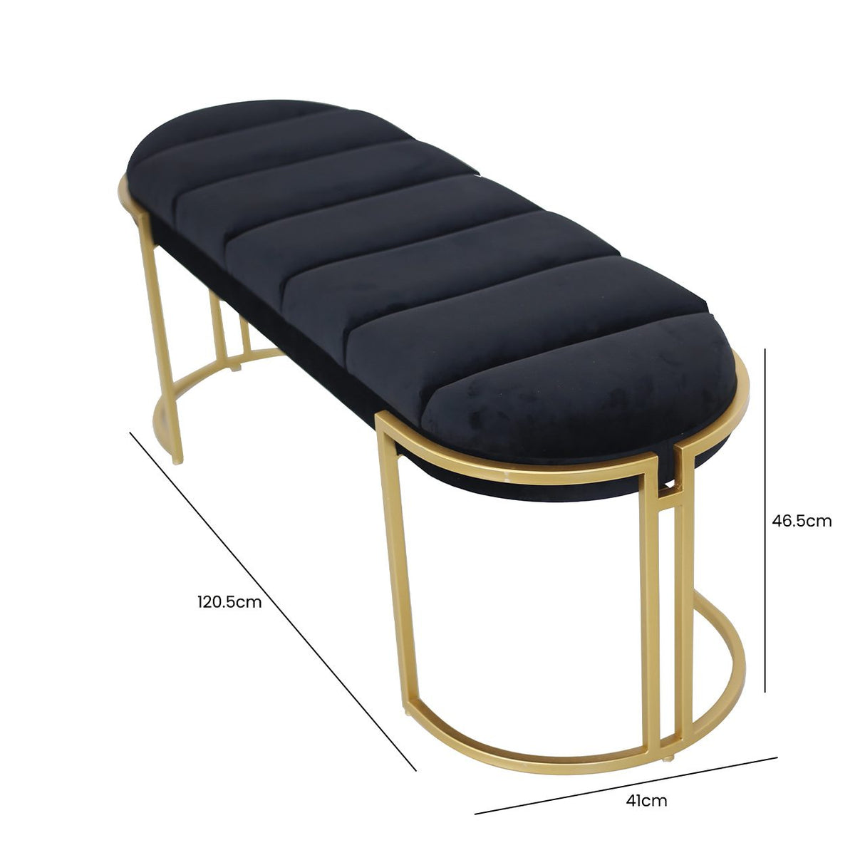 Black Velvet Tufted Bench With Gold Legs - Kd