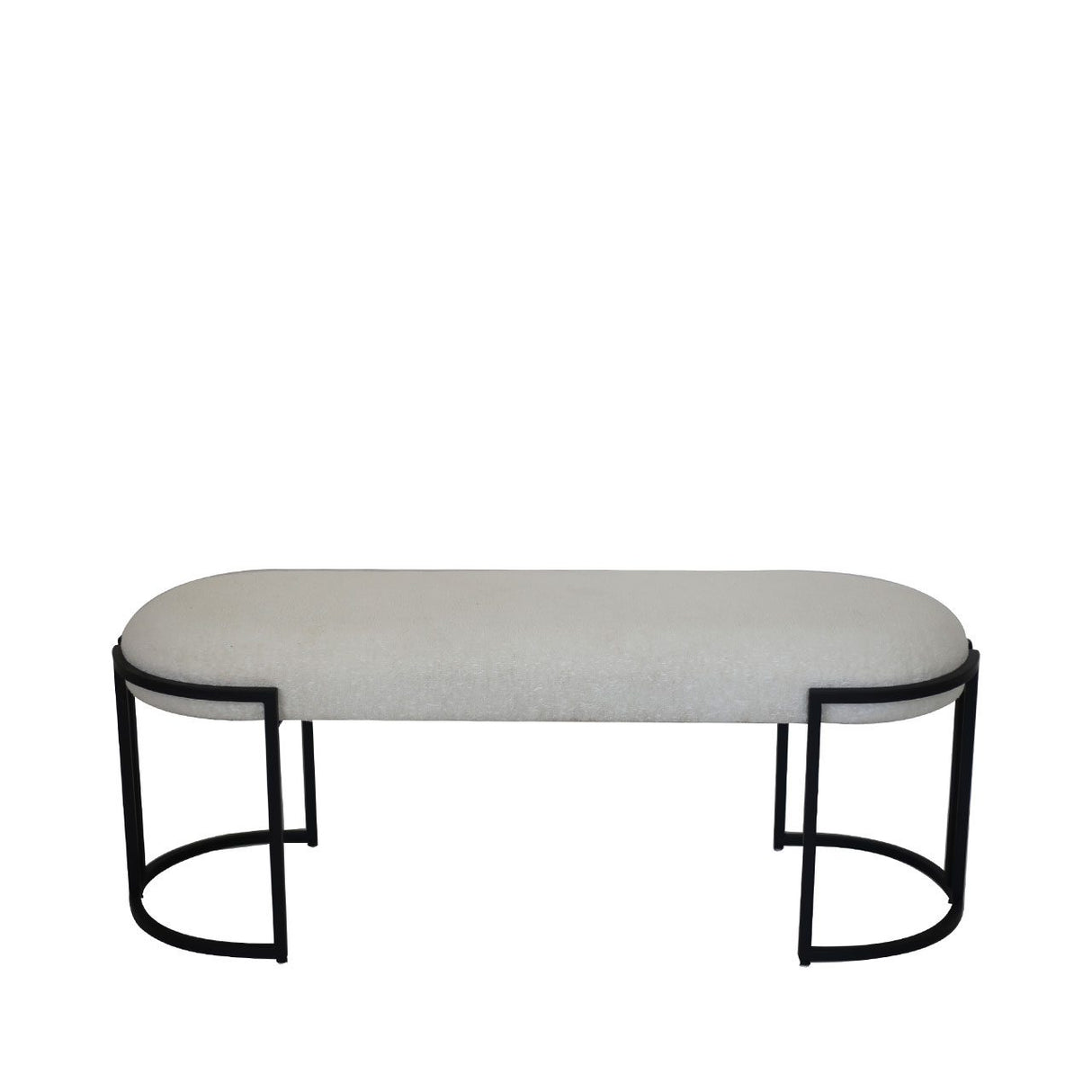 White Boucle Bench With Black Legs - Kd