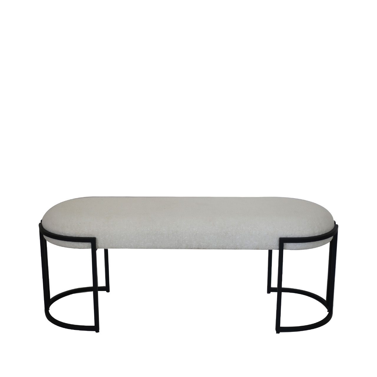 White Boucle Bench With Black Legs - Kd
