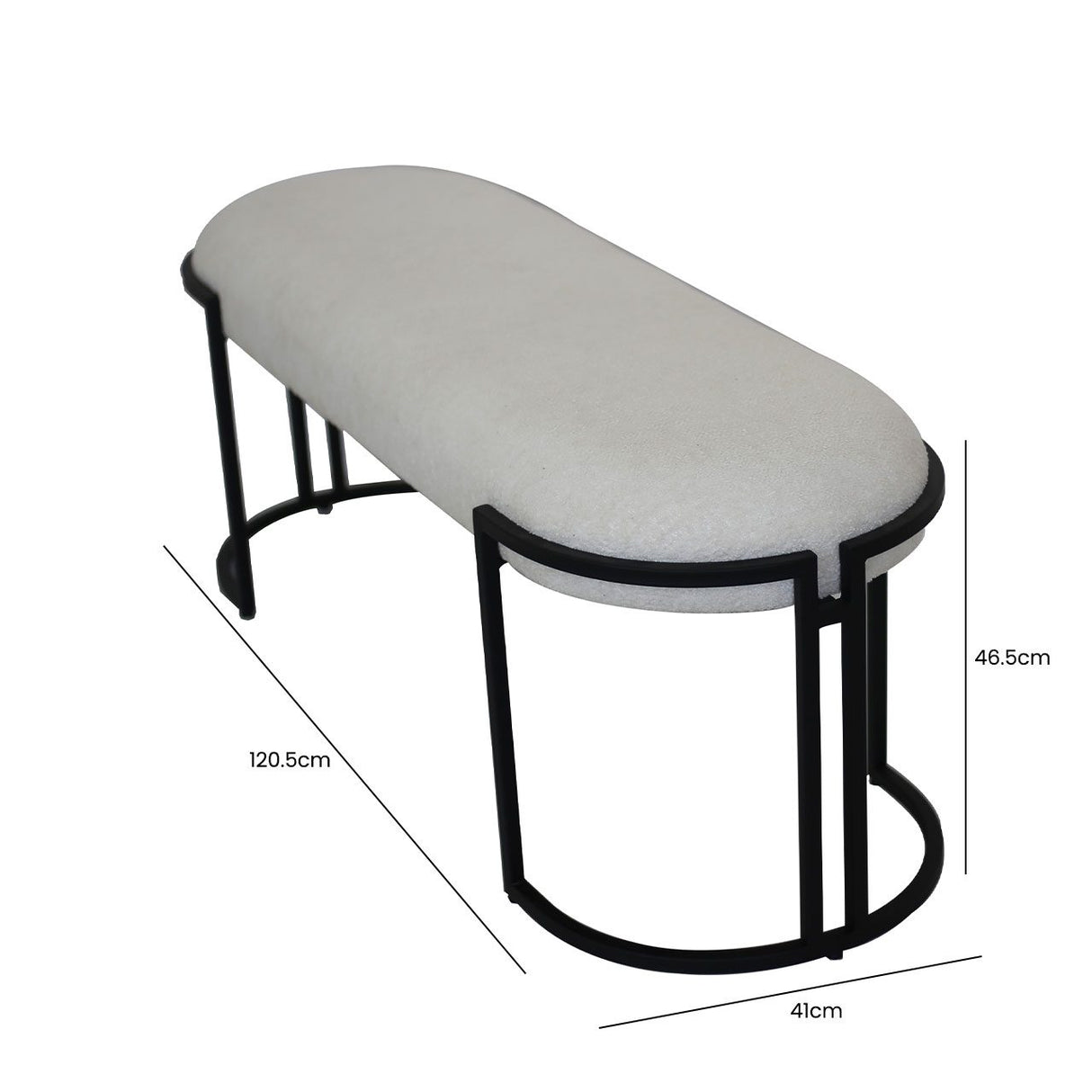 White Boucle Bench With Black Legs - Kd