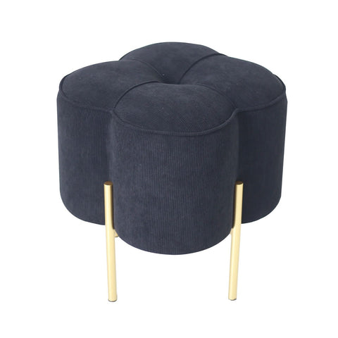 Black Velvet Clover Ottoman With Gold Legs