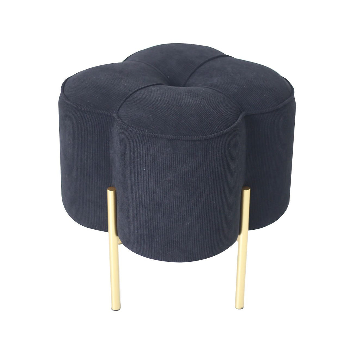 Black Velvet Clover Ottoman With Gold Legs
