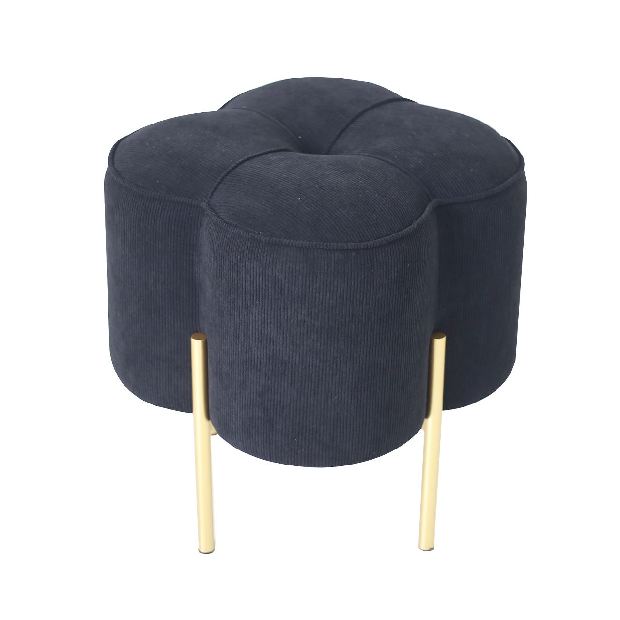 Black Velvet Clover Ottoman With Gold Legs