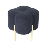 Black Velvet Clover Ottoman With Gold Legs