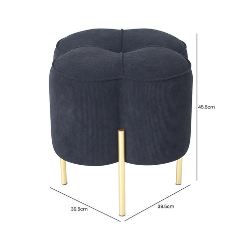 Black Velvet Clover Ottoman With Gold Legs