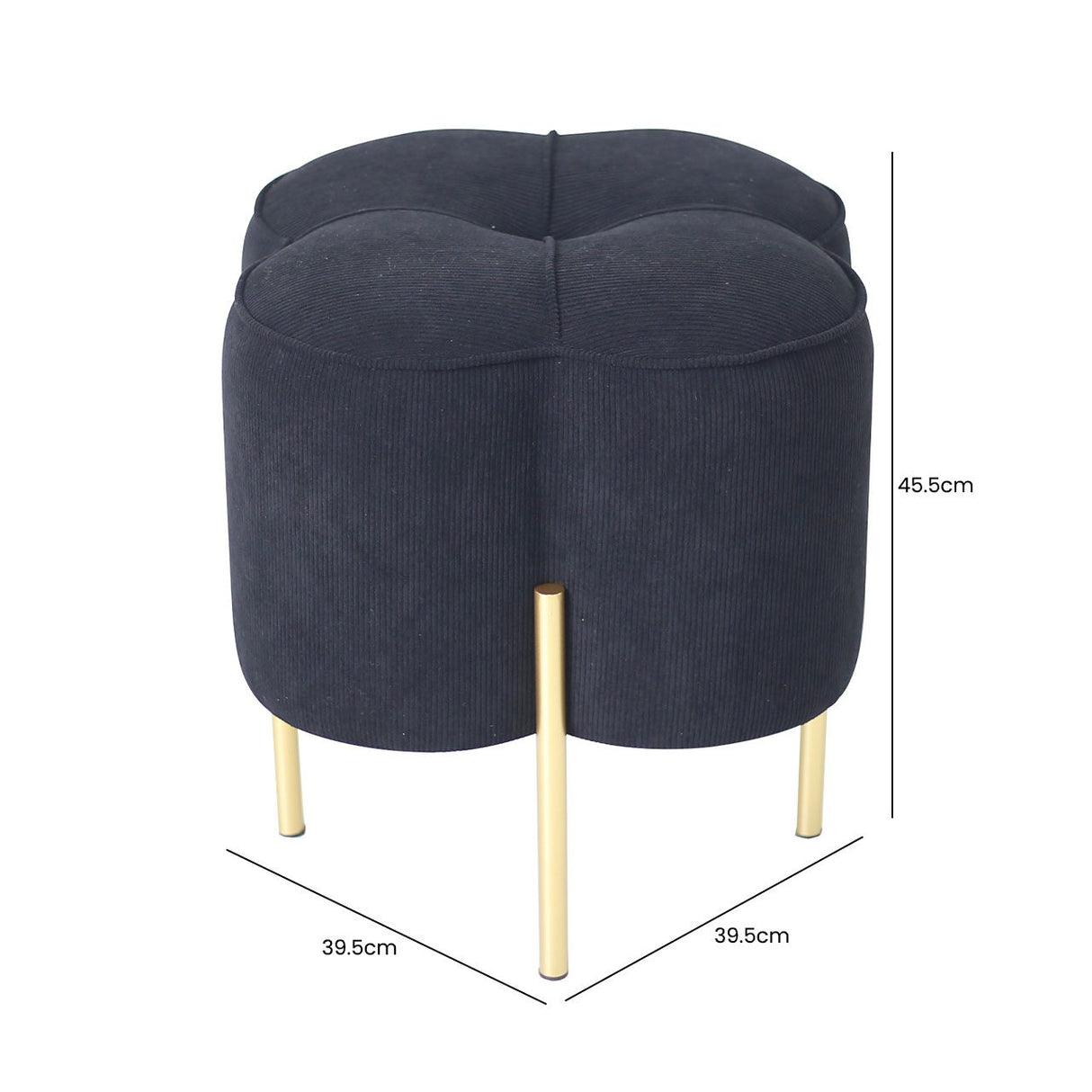 Black Velvet Clover Ottoman With Gold Legs