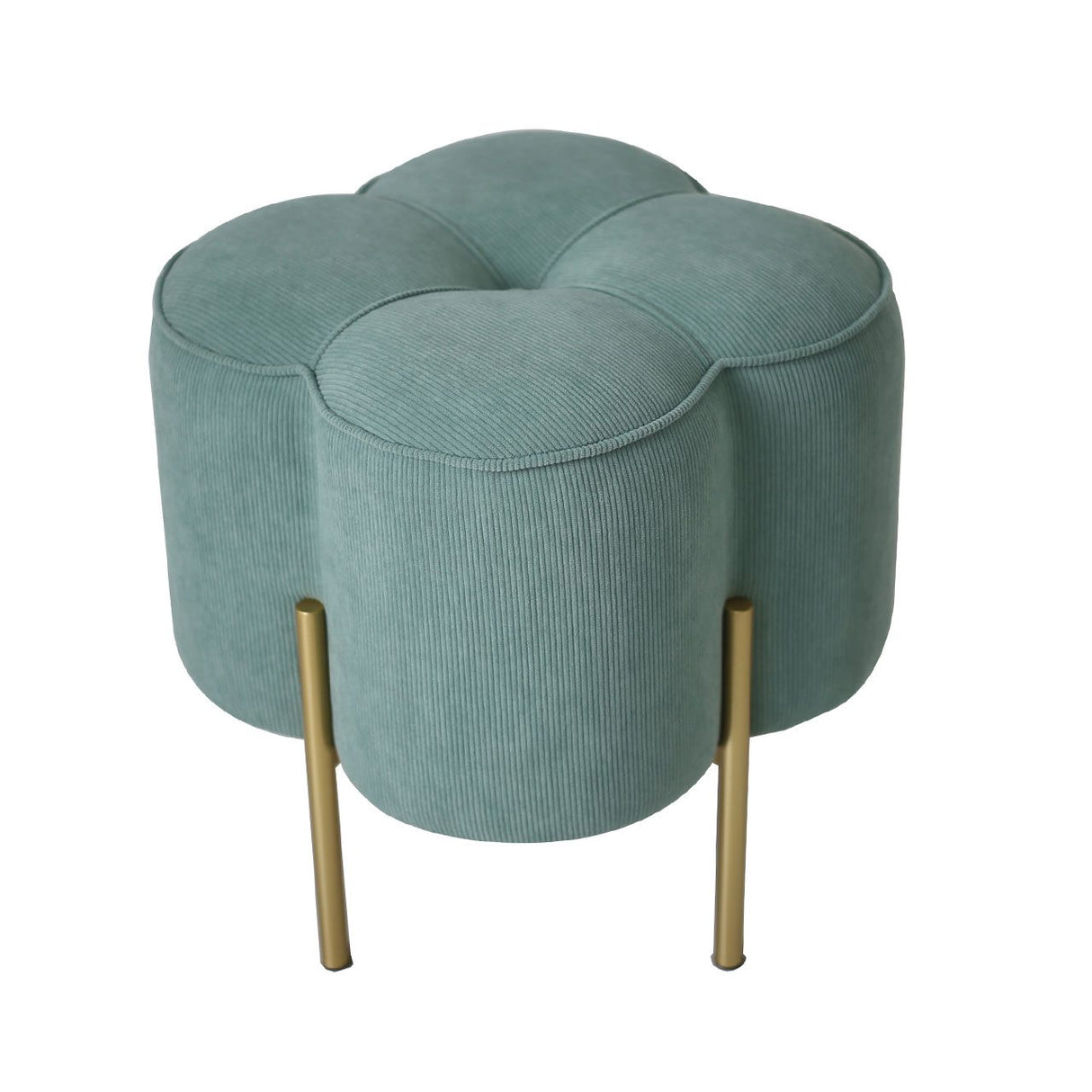 Aqua Blue Velvet Clover Ottoman With Gold Legs