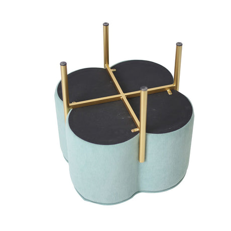 Aqua Blue Velvet Clover Ottoman With Gold Legs