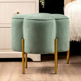 Aqua Blue Velvet Clover Ottoman With Gold Legs