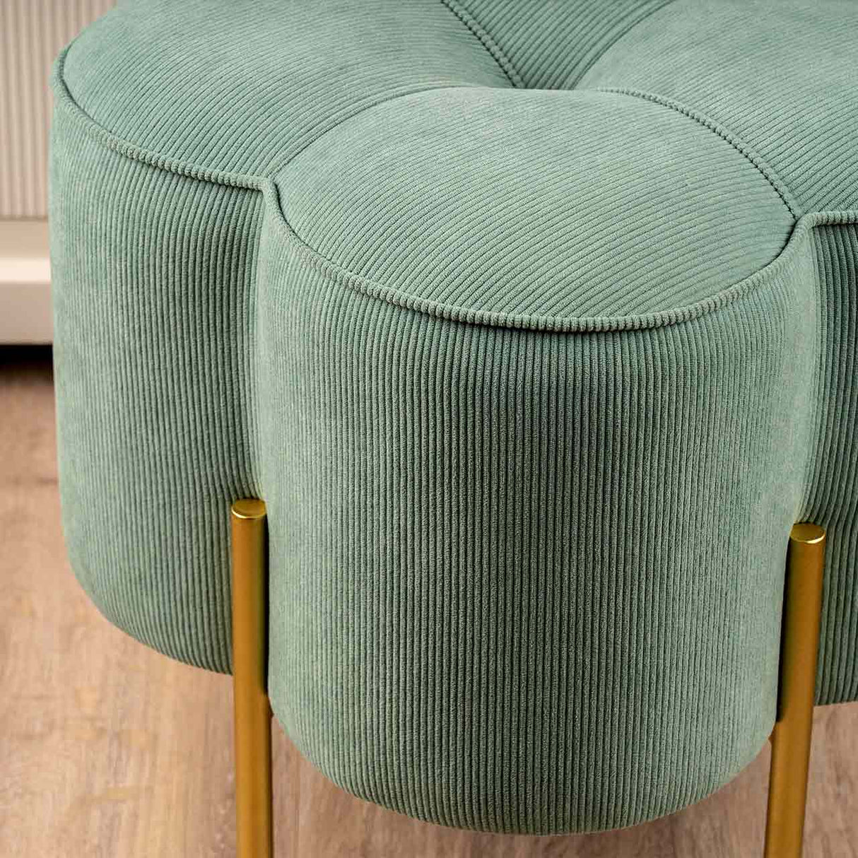 Aqua Blue Velvet Clover Ottoman With Gold Legs