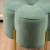 Aqua Blue Velvet Clover Ottoman With Gold Legs