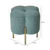 Aqua Blue Velvet Clover Ottoman With Gold Legs