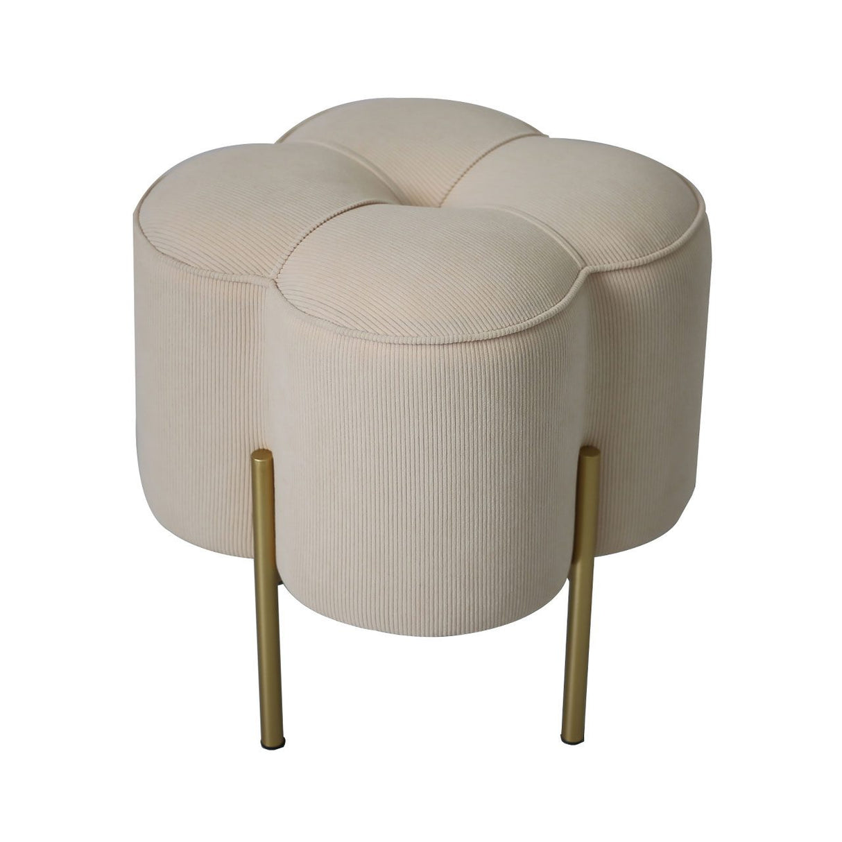 Cream Velvet Clover Ottoman With Gold Legs