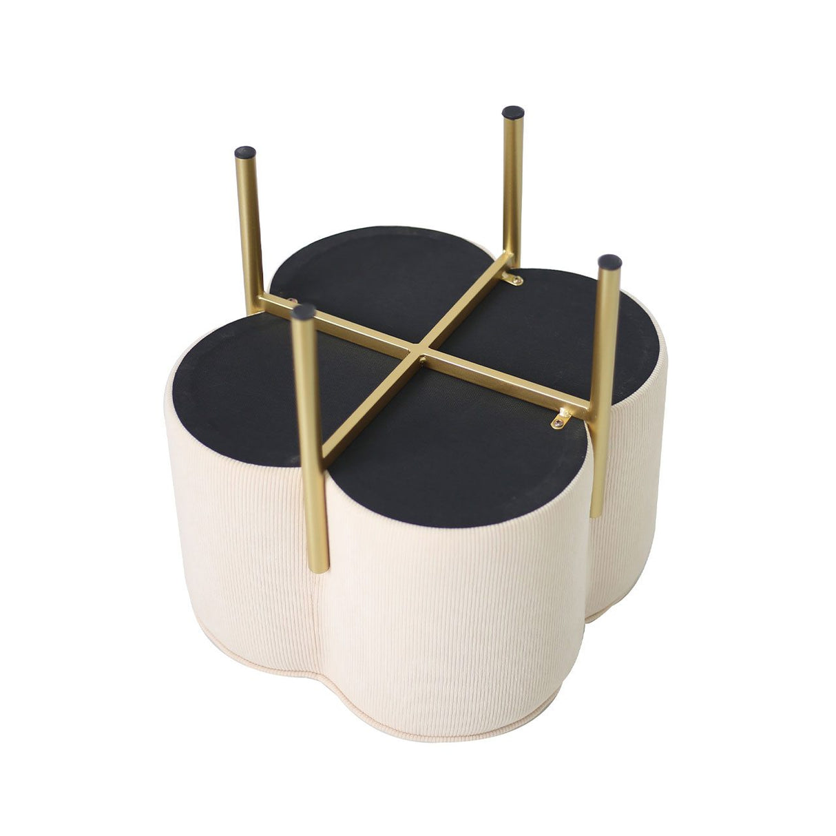 Cream Velvet Clover Ottoman With Gold Legs