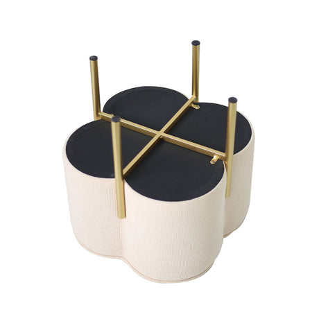 Cream Velvet Clover Ottoman With Gold Legs