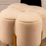 Cream Velvet Clover Ottoman With Gold Legs