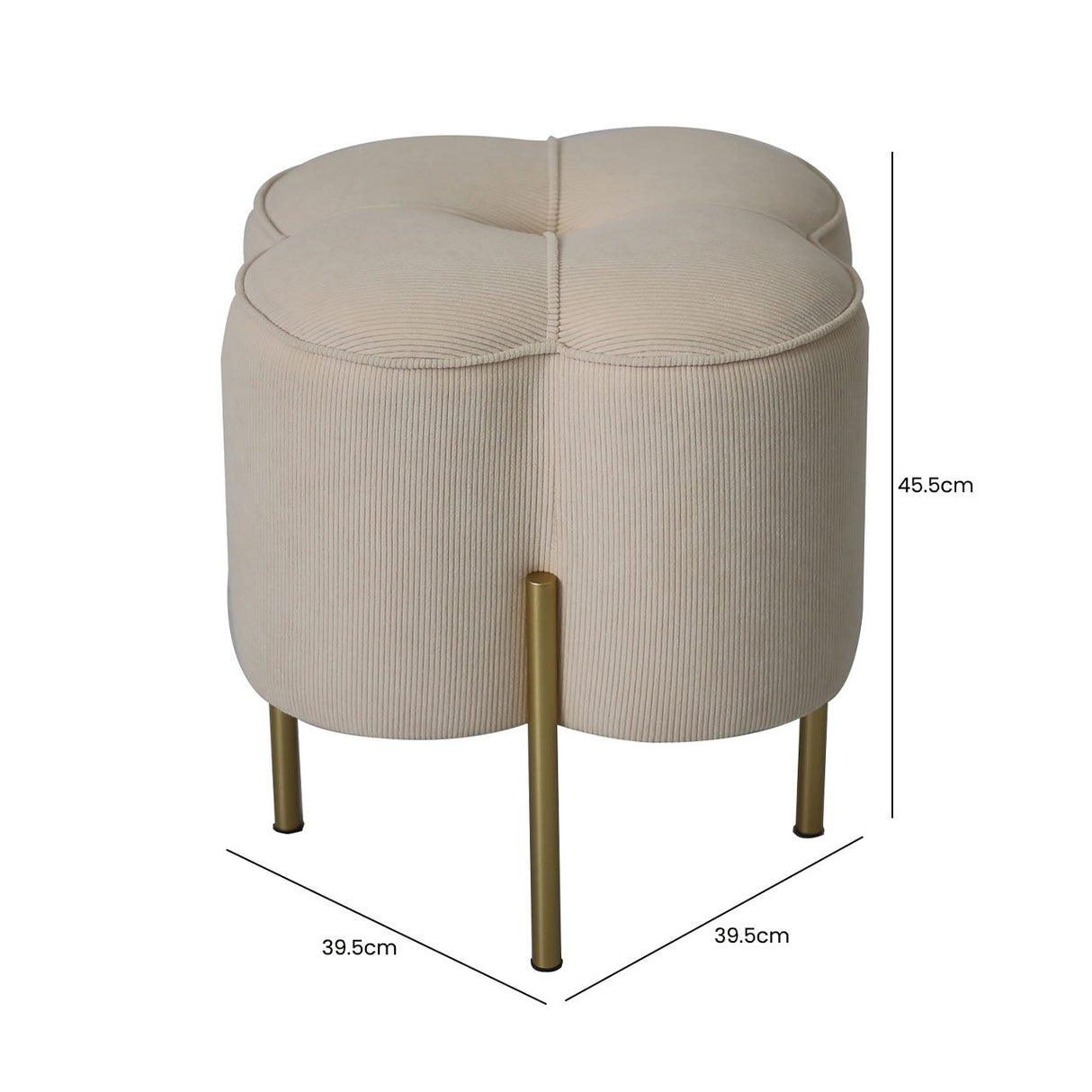 Cream Velvet Clover Ottoman With Gold Legs