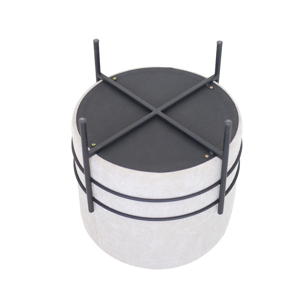 Grey Linen Ottoman With Black Legs