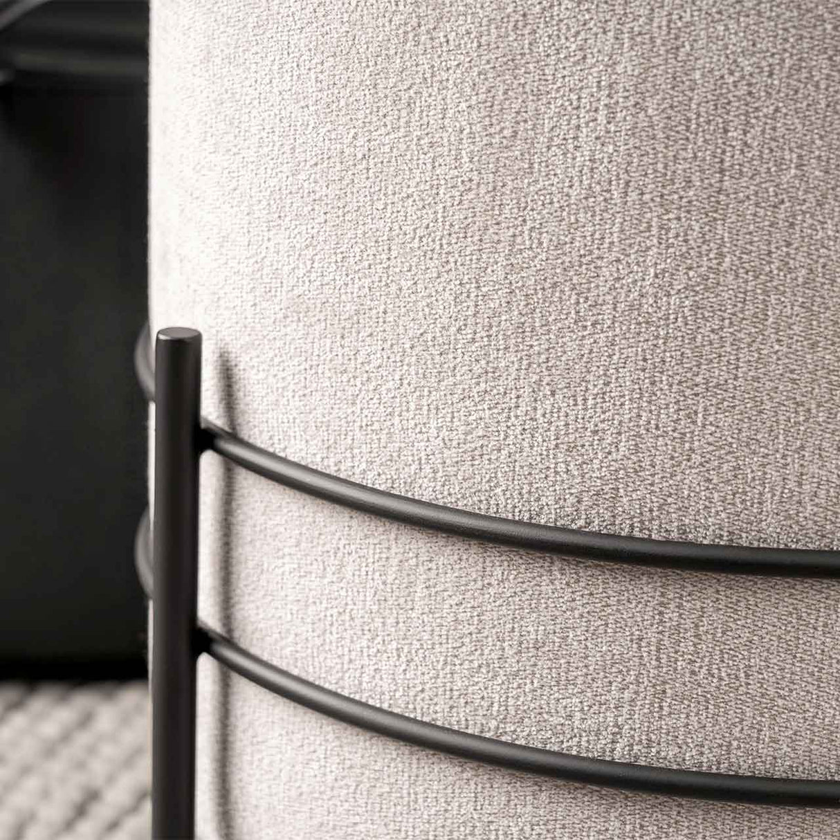 Grey Linen Ottoman With Black Legs