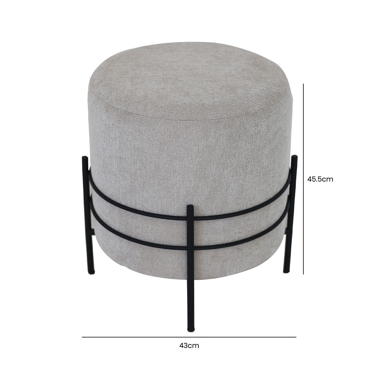 Grey Linen Ottoman With Black Legs
