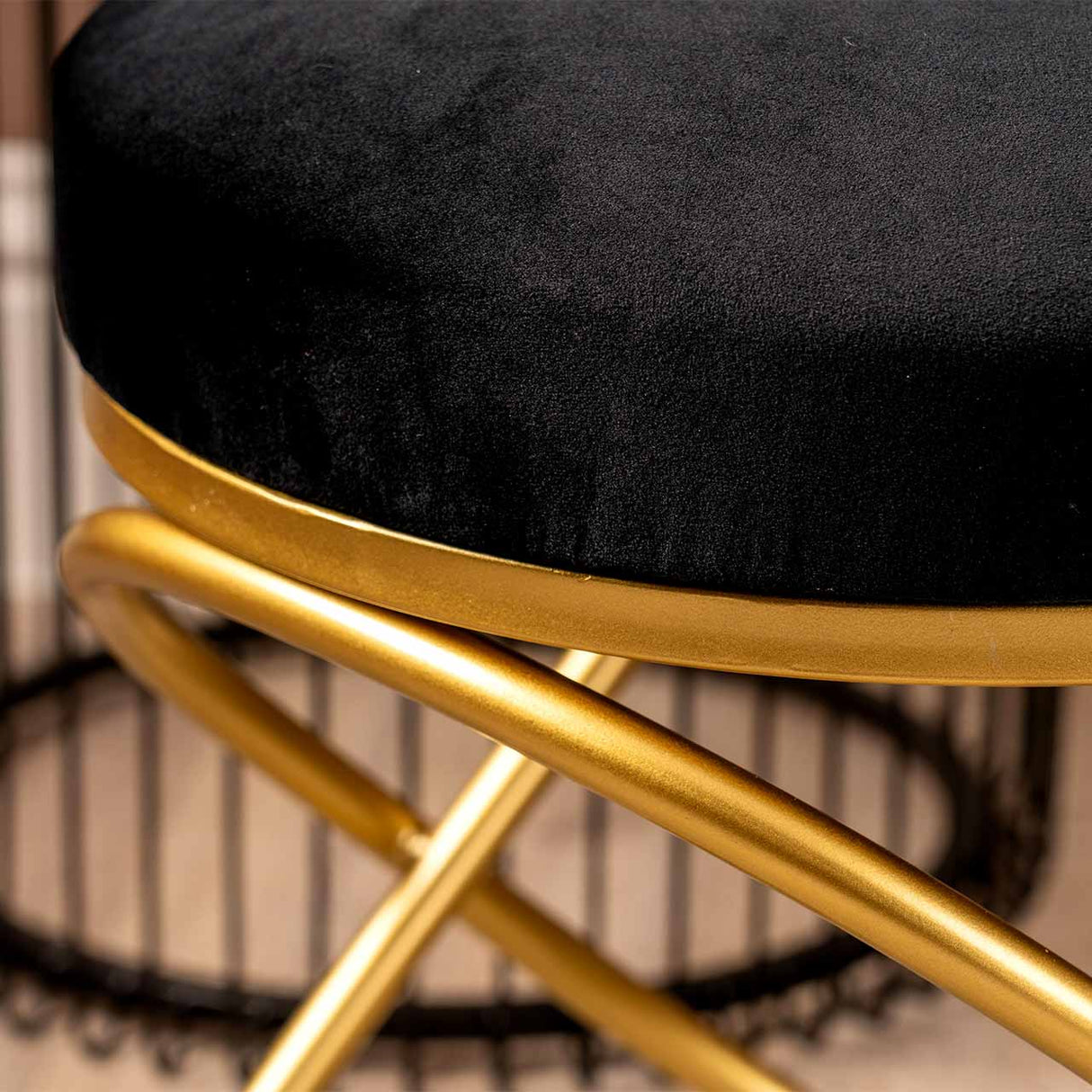 Black Velvet Rizzo Stool With Gold Legs