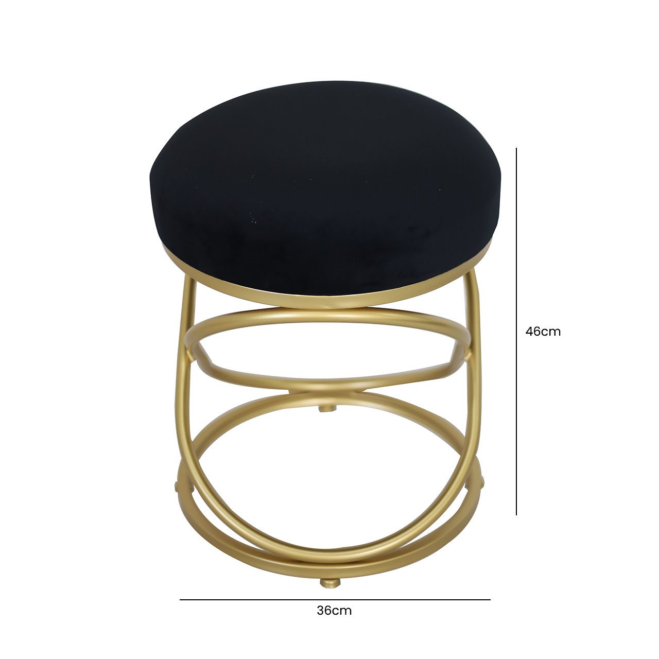 Black Velvet Rizzo Stool With Gold Legs