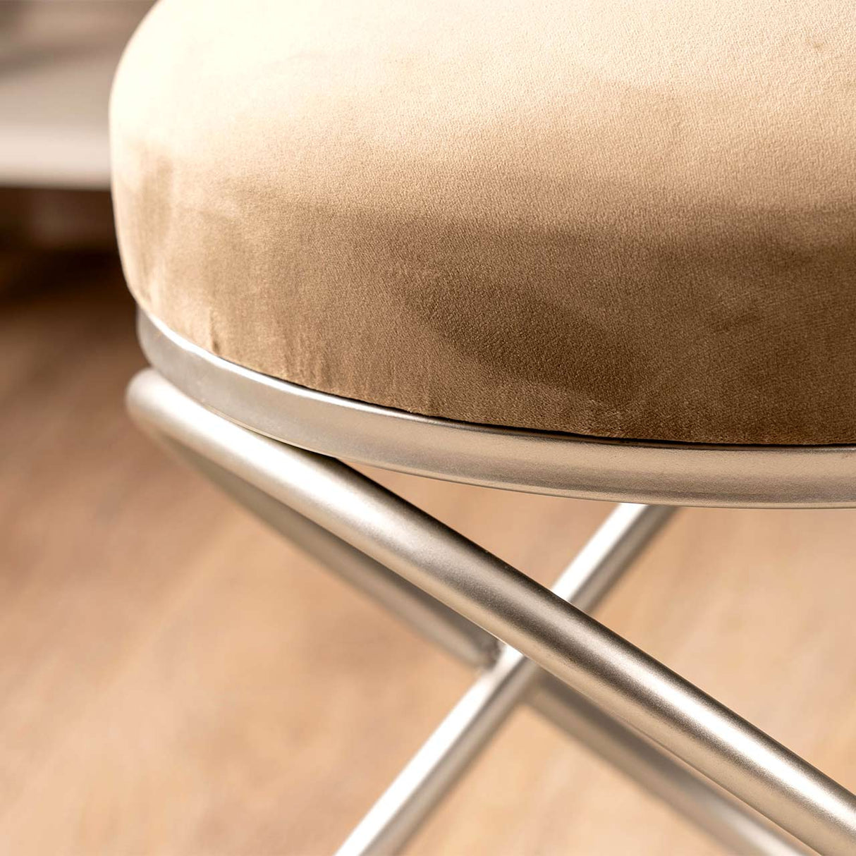 Taupe Velvet Rizzo Stool With Matte Silver Legs