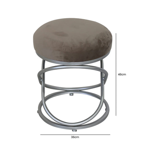 Taupe Velvet Rizzo Stool With Matte Silver Legs