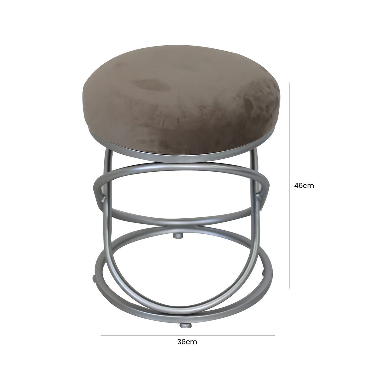 Taupe Velvet Rizzo Stool With Matte Silver Legs