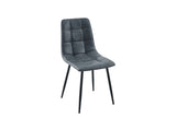 A modern dining chair with a dark gray tufted velvet upholstered seat and back, supported by slim black metal legs, shown against a plain white background.