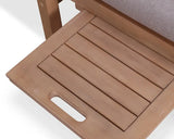 Wooden furniture side tray with slatted design and integrated handle detail