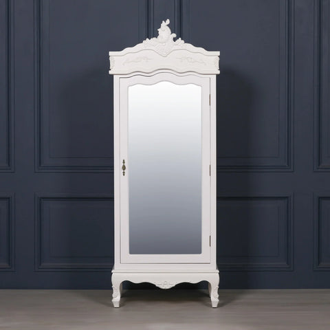 French White Single Door Armoire with Mirrored Door
