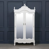 French White Double Mirrored Door Armoire