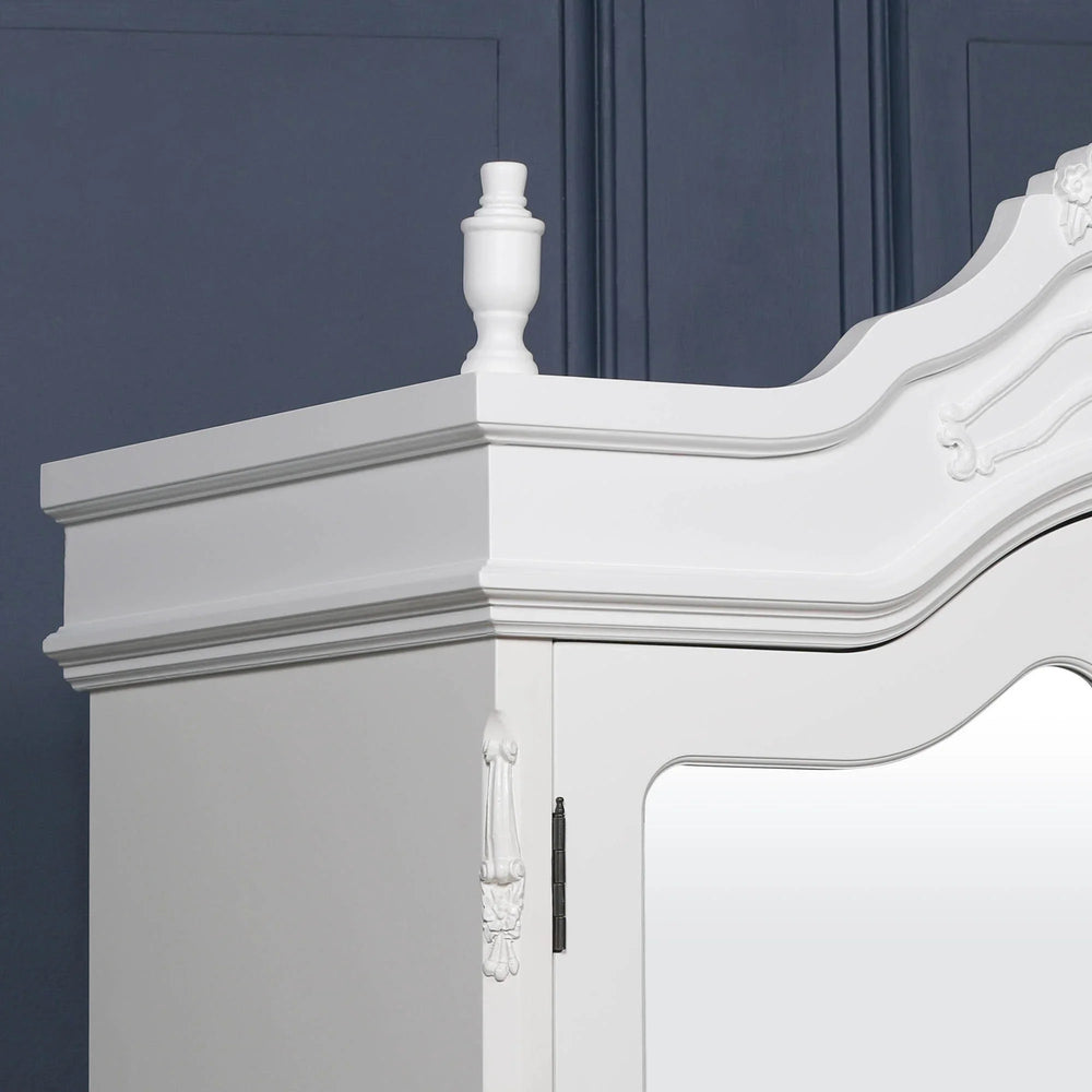 French White Double Mirrored Door Armoire