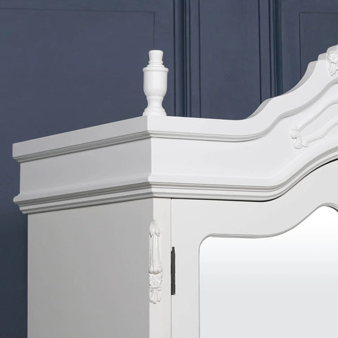 French White Double Mirrored Door Armoire
