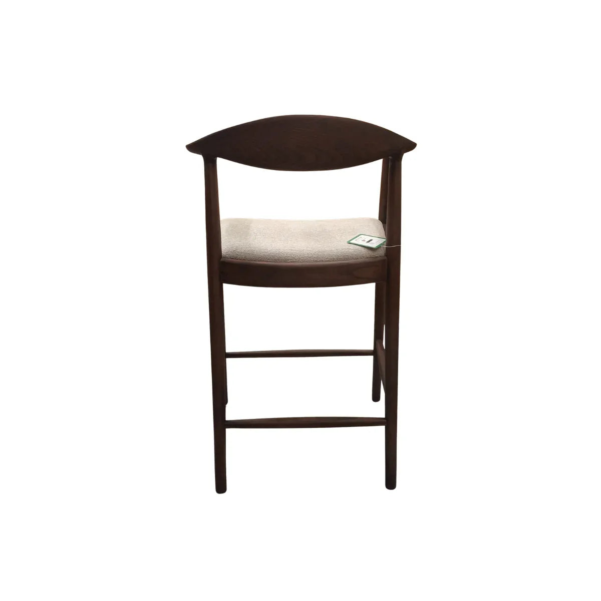 Fern barstool with dark wood frame and light cushioned seat, front view on white background